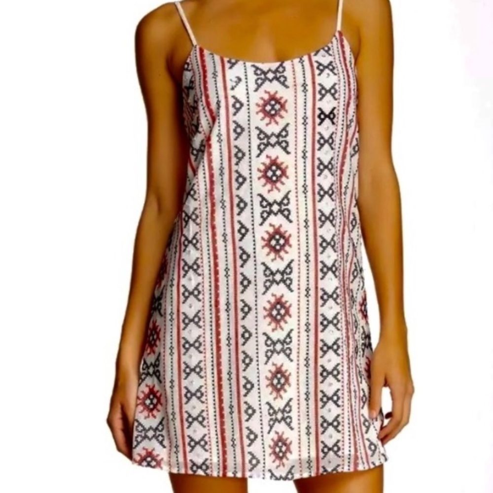 Sam Edelman Embroidered Slip Red and Black Patterned Dress